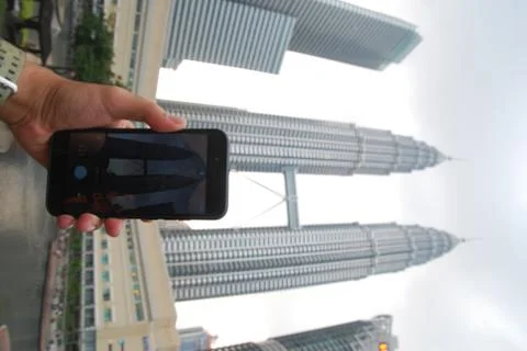 Using camera application to capture the Petronas twin tower Stock Photos