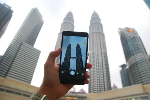 Using camera application to capture the Petronas twin tower Stock Photos