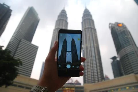 Using camera application to capture the Petronas twin tower Stock Photos