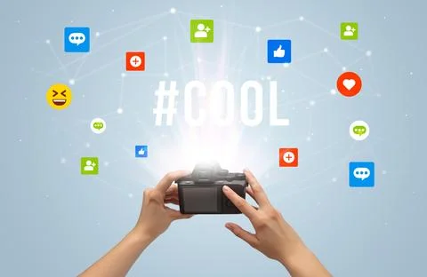 Using camera to capture social media content concept Stock Photos