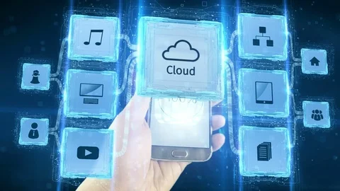 Using cloud computing services from mobile devices scheme concept. Black Stock Footage 76651118