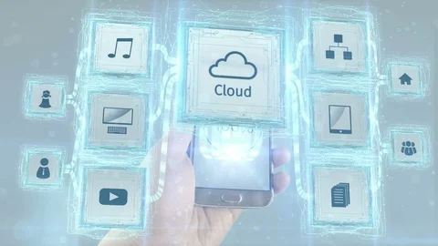 Using cloud computing services from mobile devices scheme concept. White Stock Footage 76651193