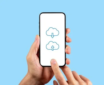 Using cloud service for data storage. Uploading and downloading information.. Stock Photos