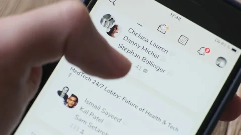 Using clubhouse app. Close up of smartphone with clubhouse application. Moscow Video stock 149211413