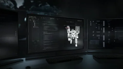 Using Coding Language To Program Digital Robot Model For Gaming Application Stock Footage 201421838