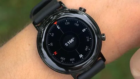 Using a Compass on a Smartwatch Stock Photos