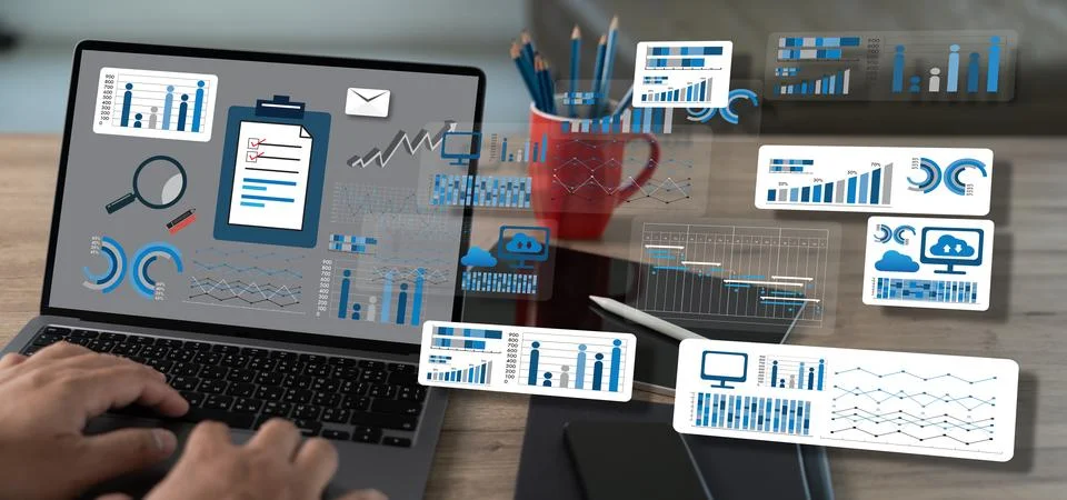 Using a computer, an analysis businessman Working at a home office while st.. Stock Photos