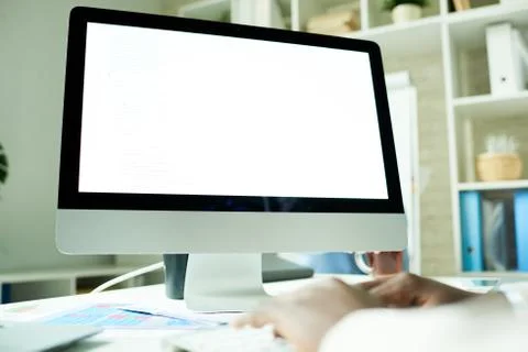 Using Computer with Blank Screen Stock Photos