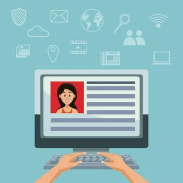 Using computer for social media Illustrazione stock