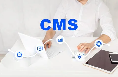 Using a content management system for website development and data analysis Stock Photos