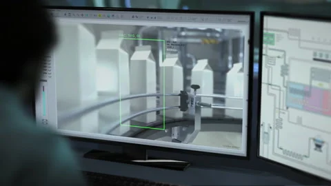 Using the control panel to operate the equipment at the manufacturing plant Stock Footage 232733556
