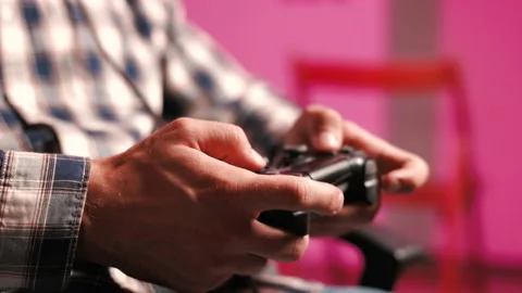 Using controller playing video games - close up joypad Stock Footage 202876839