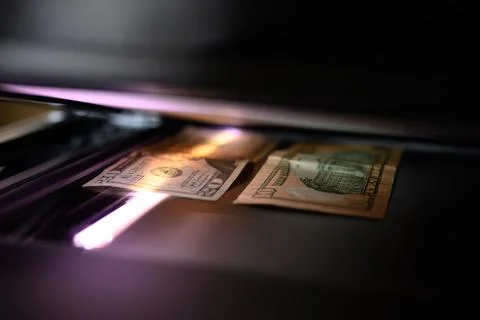 Using a copy machine to print forgery currency. Foto stock