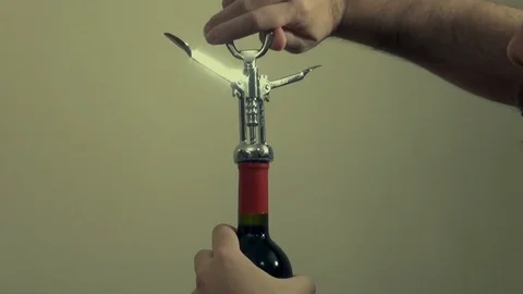 Using a Corkscrew in a Bottle of Wine Stock Footage 74281177