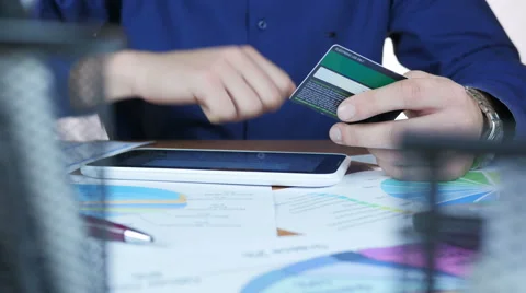 Using Credit Card and tablet for internet order Stock Footage 64051701