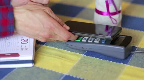 Using Credit Card Terminal with PIN in cafe Stock Footage 64238301