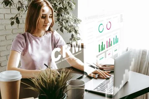 Using CRM software to analyze customer data and improve business strategies 스톡 사진