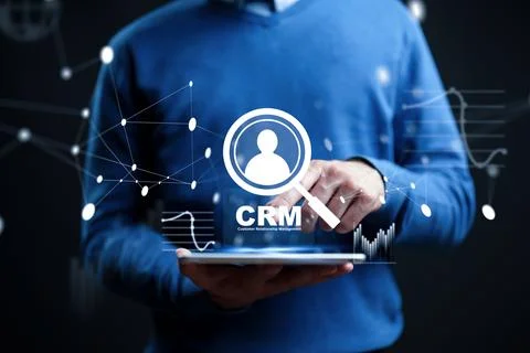 Using CRM software for managing customer relationships in a digital workspace Stock Photos