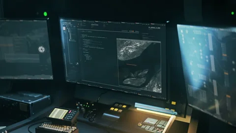 Using Cyber Script Language For Satellite Navigation Network Connection Stock Footage 210239803