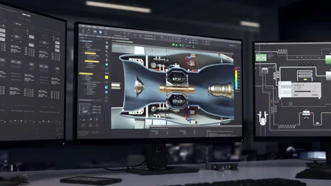 Using Desktop Computer System For Drafting Project Of Industrial Mechanisms Stock Footage 240260474