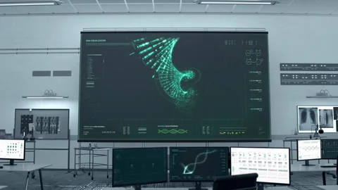 Using Diagnostic Scanner Program For Genetic Strand Analysis At Hospital Stock Footage 247524425