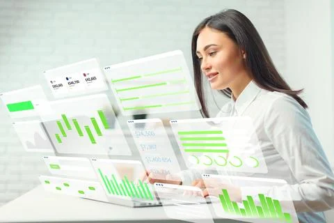Using digital business chart AI for data analysis and visualization in an Stock Photos