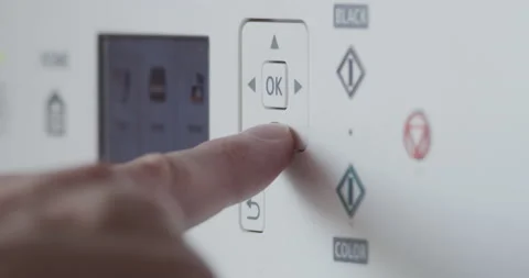 Using digital printer copier scanner device with led display and buttons Stock Footage 130392874