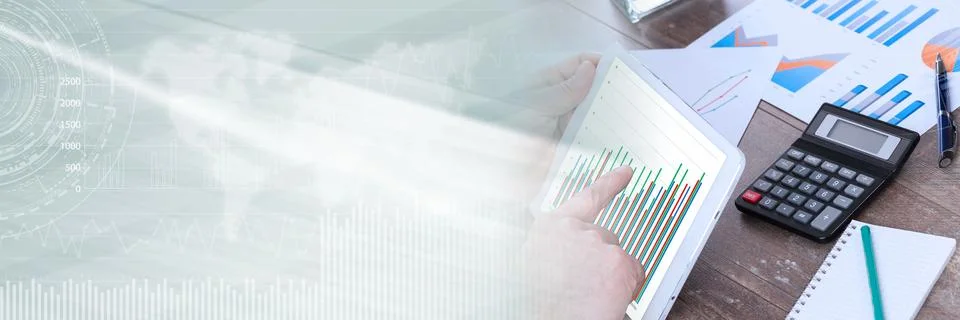 Using digital tablet; panoramic banner Stock Photos