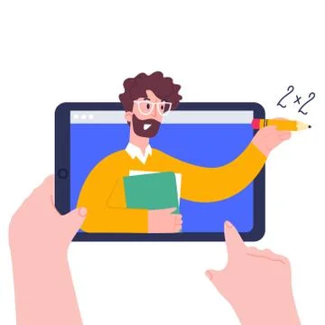 Using digital tablet pc for distance lessons, video course, web seminar Stock Illustration