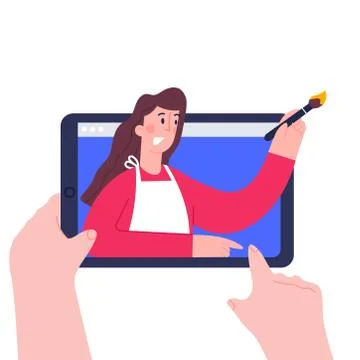 Using digital tablet pc for distance lessons, video course, web seminar 스톡 일러스트