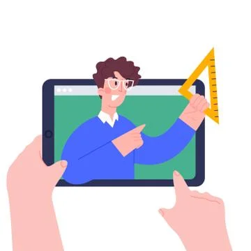 Using digital tablet pc for distance lessons, video course, web seminar Illustrazione stock