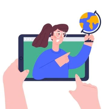 Using digital tablet pc for distance lessons, video course, web seminar Stock-Illustration