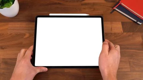 Using digital touchscreen tablet with stylus pen and smart keyboard Stock Photos