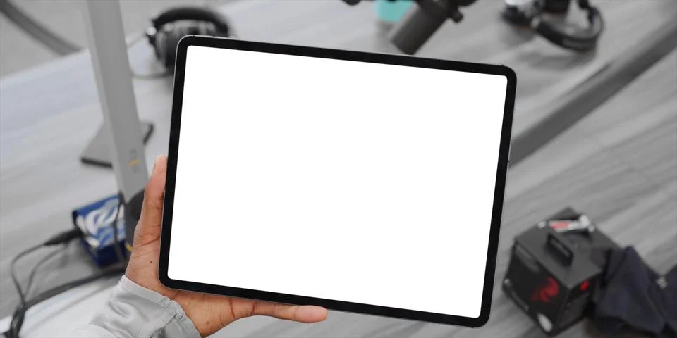 Using digital touchscreen tablet with stylus pen and smart keyboard Stock Photos