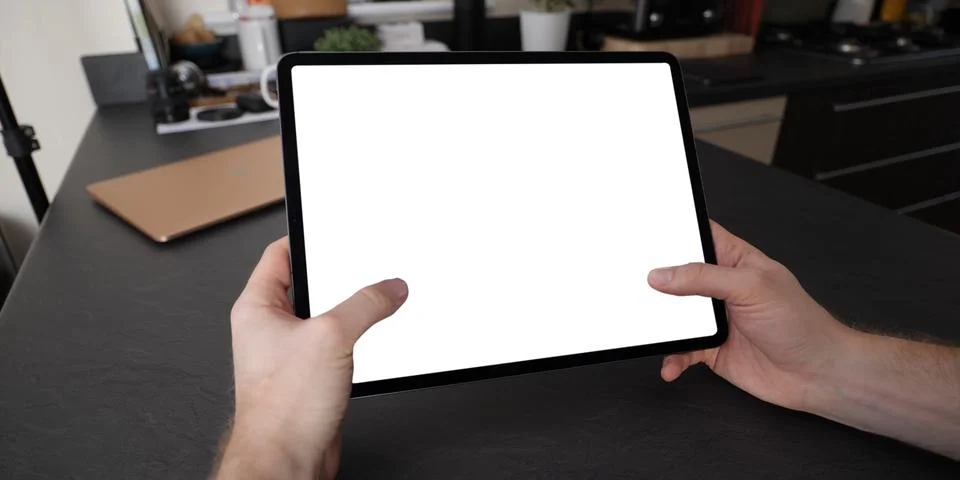Using digital touchscreen tablet with stylus pen and smart keyboard Stock Photos
