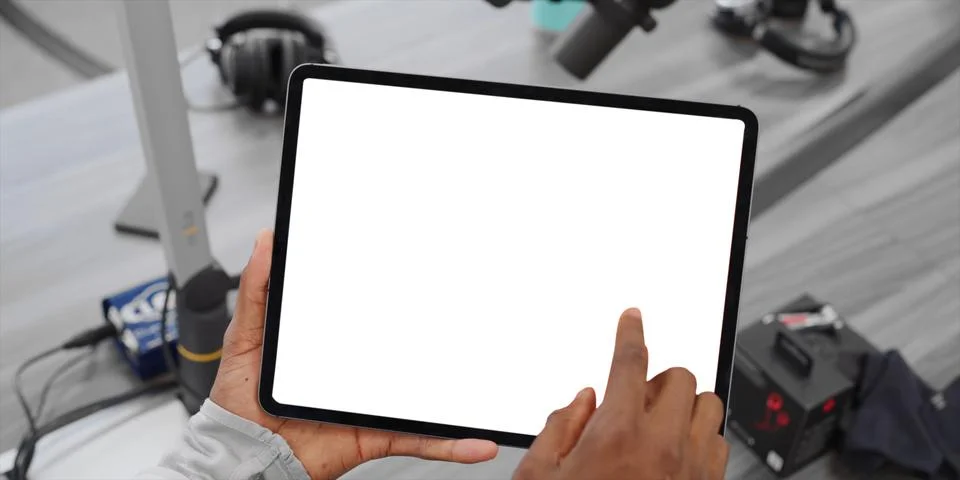 Using digital touchscreen tablet with stylus pen and smart keyboard Stock Photos