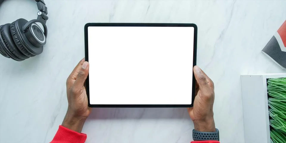 Using digital touchscreen tablet with stylus pen and smart keyboard Stock Photos