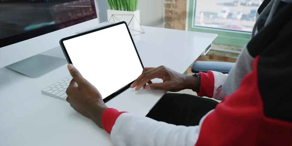 Using digital touchscreen tablet with stylus pen and smart keyboard Stock Photos