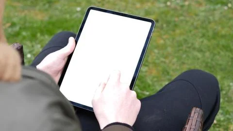 Using digital touchscreen tablet with stylus pen and smart keyboard Stock Photos