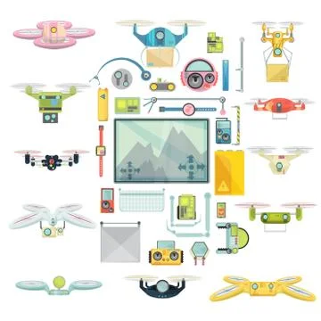 Using Drones Group Set Stock Illustration