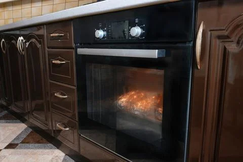 Using an electric oven for baking and cooking Stock Photos