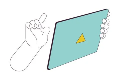 Using electronic tablet linear cartoon character hands illustration Stockillustratie