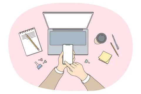 Using electronics, online communication and gadgets concept Illustrazione stock