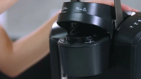 Using espresso coffee machine close-up Stock Footage 223880696