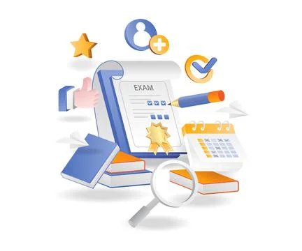 Using exam sheets to study in isometric illustration Stock Illustration