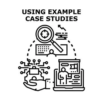 Using example case studies for business analysis and solutions Stock Illustration
