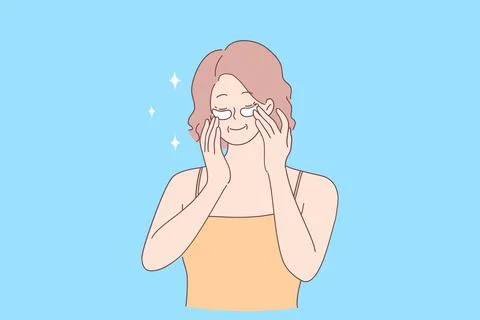 Using eye patches and cosmetics concept Stock Illustration