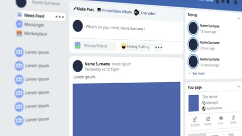 Using Facebook Scrolling Feed, Writing Messages, Chatting Virtual Animation of Video stock 100904257