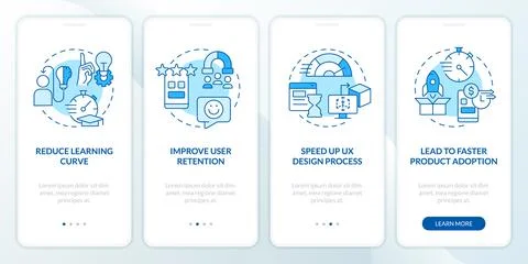 Using familiarity in web design blue onboarding mobile app screen Stock Illustration