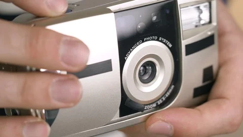 Using a Film Camera from the 90s Closeup Stock Footage 112045598